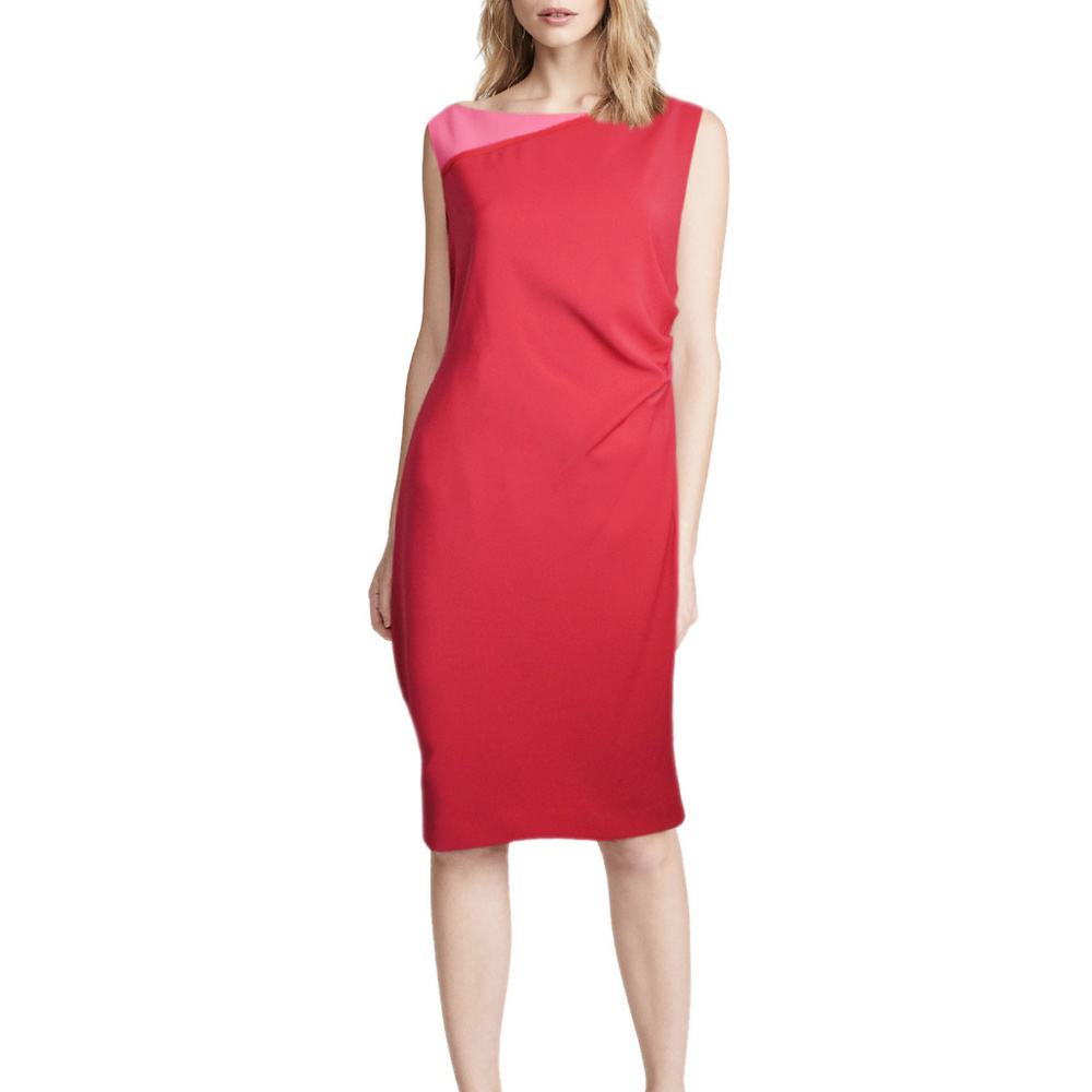 Tahari Dress Hattie Ruched Waist Red Flame